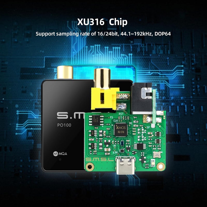 AOSHIDA SMSL PO100 2024 XU316 Digital to Analog Audio Converter, MQA Decoding USB to Toslink Coaxial/Optical, Mini USB to Coaxial Cable Adapter for Phone/PC/Player/Streamer, Black - Image 4